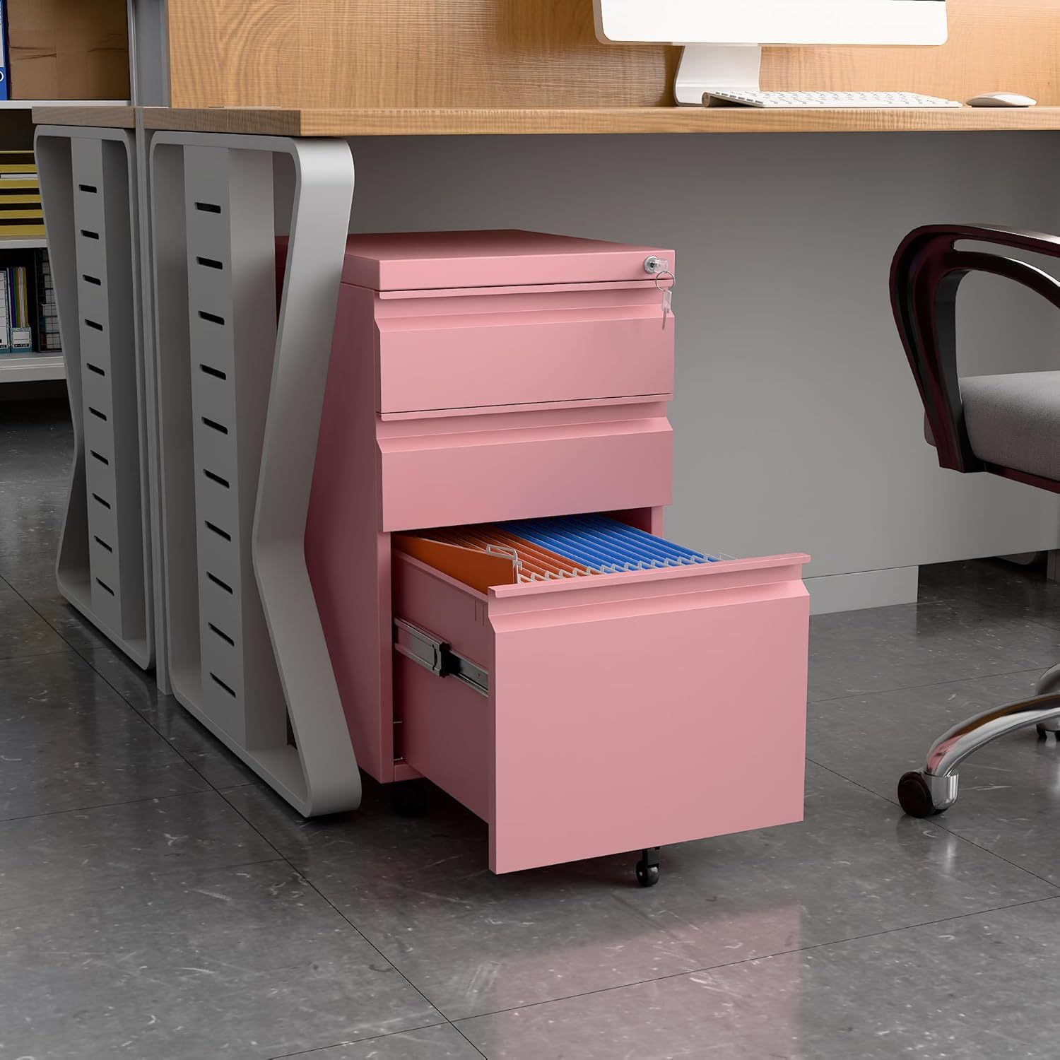 2 Drawer Mobile File Cabinet With Lock, Under Desk Metal Filing Cabinet For Office, Home,Vertical Cabinet Legal Letter Size, Need To Assembled - Image 5