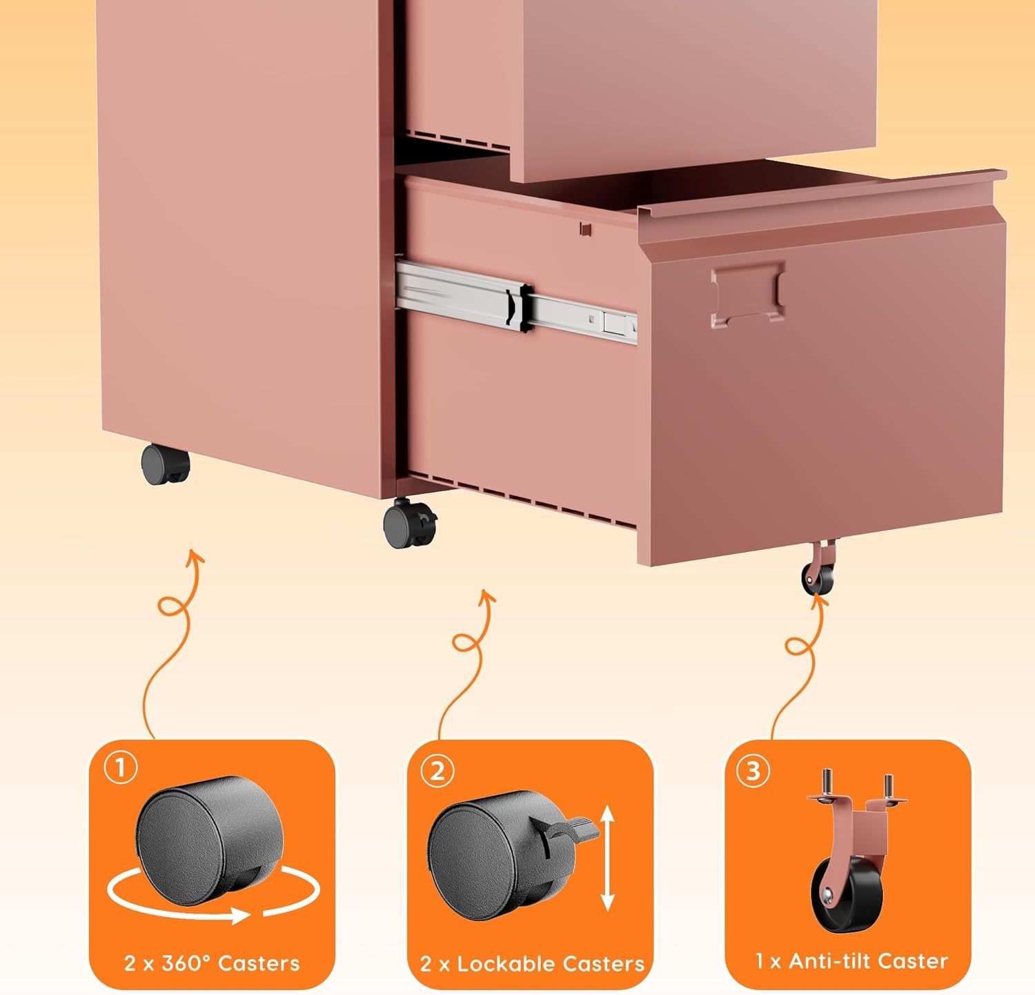 2 Drawer Mobile File Cabinet With Lock, Under Desk Metal Filing Cabinet For Office, Home,Vertical Cabinet Legal Letter Size, Need To Assembled - Image 2