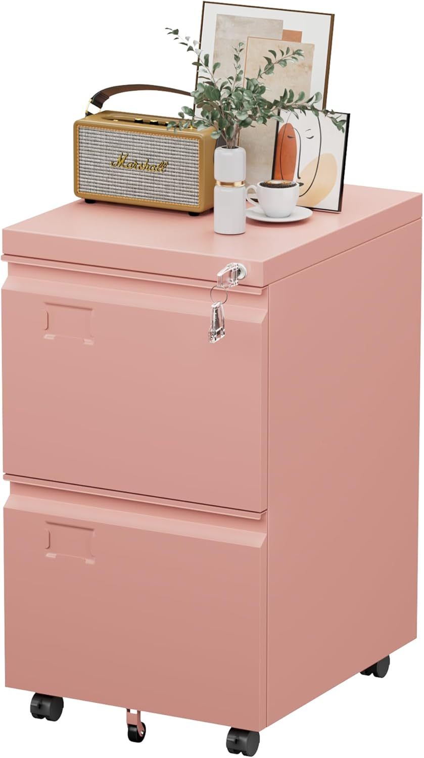 2 Drawer Mobile File Cabinet With Lock, Under Desk Metal Filing Cabinet For Office, Home,Vertical Cabinet Legal Letter Size, Need To Assembled