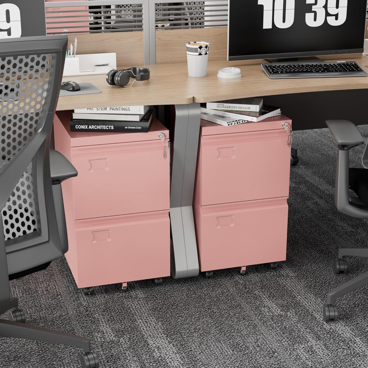 2 Drawer Mobile File Cabinet With Lock, Under Desk Metal Filing Cabinet For Office, Home,Vertical Cabinet Legal Letter Size, Need To Assembled - Image 8