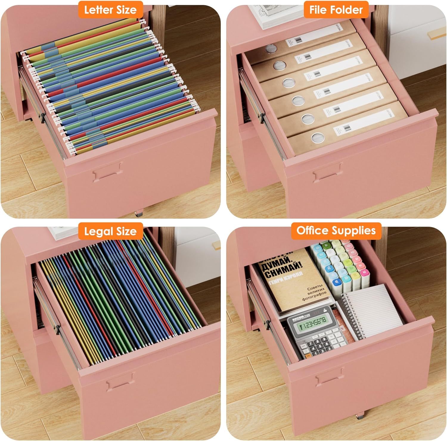 2 Drawer Mobile File Cabinet With Lock, Under Desk Metal Filing Cabinet For Office, Home,Vertical Cabinet Legal Letter Size, Need To Assembled - Image 4
