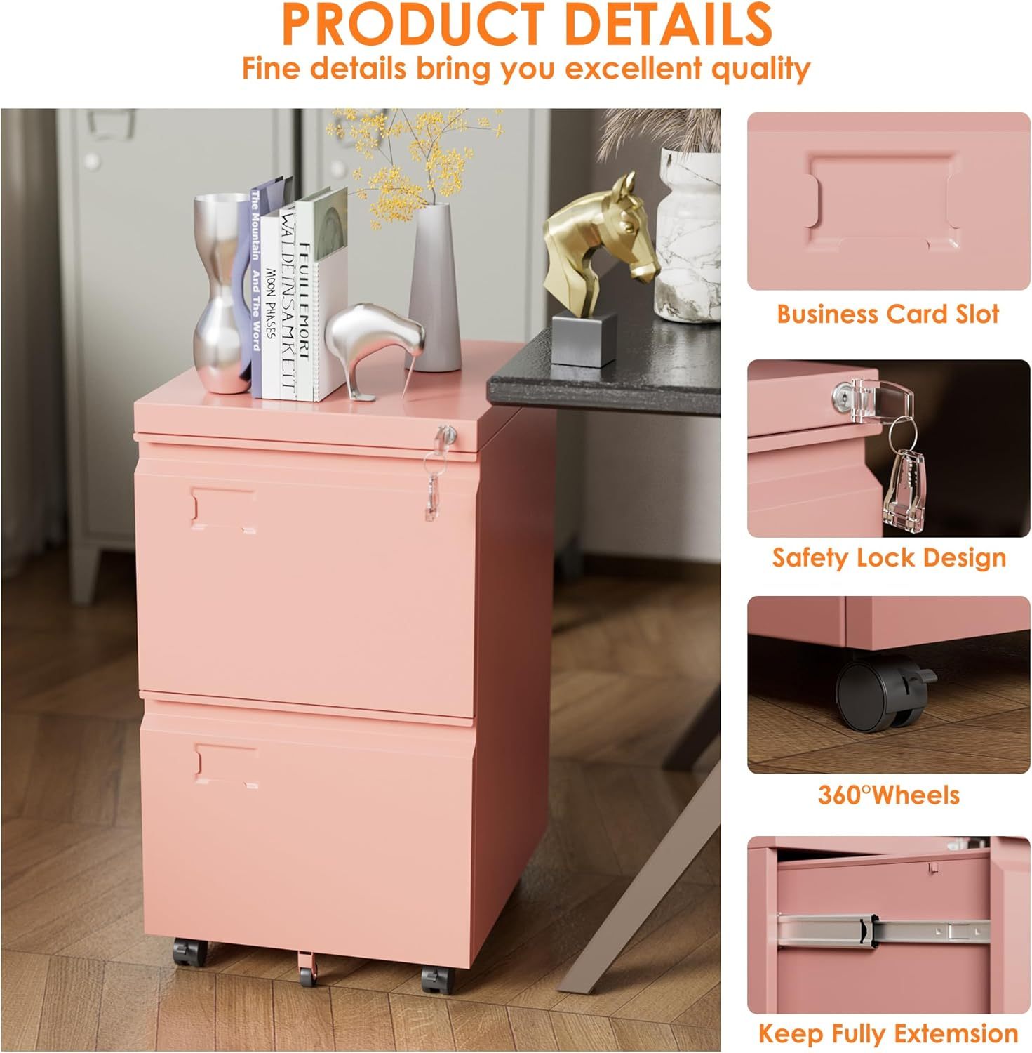 2 Drawer Mobile File Cabinet With Lock, Under Desk Metal Filing Cabinet For Office, Home,Vertical Cabinet Legal Letter Size, Need To Assembled - Image 6